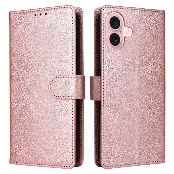 For iPhone 17 Case Wallet Stand View PU Leather Phone Cover with Wrist Strap - Rose Gold - 1
