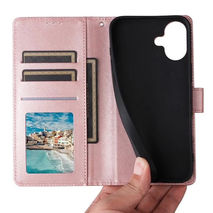 For iPhone 17 Case Wallet Stand View PU Leather Phone Cover with Wrist Strap - Rose Gold - 5