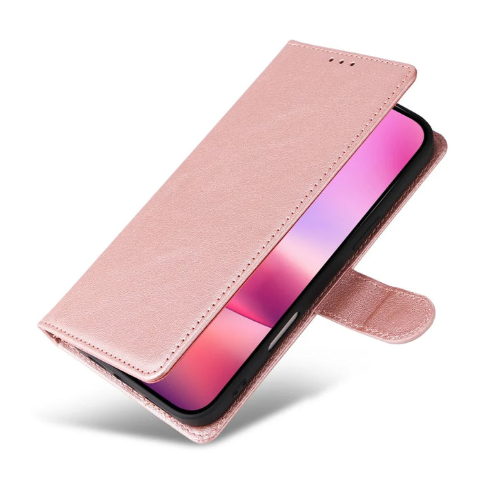 For iPhone 17 Case Wallet Stand View PU Leather Phone Cover with Wrist Strap - Rose Gold - 6
