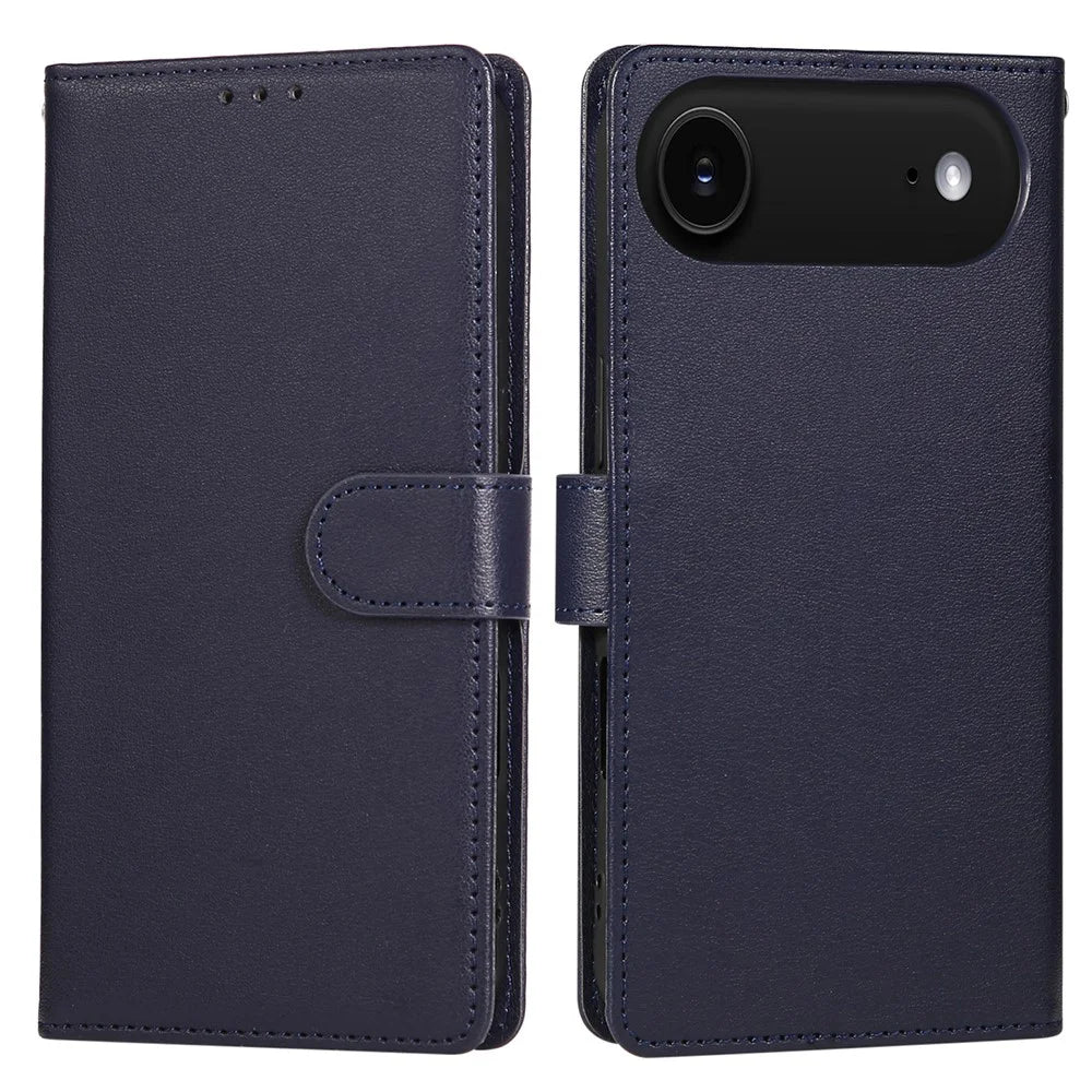 For iPhone Air Case Wallet Stand View PU Leather Phone Cover with Wrist Strap - Blue - 1