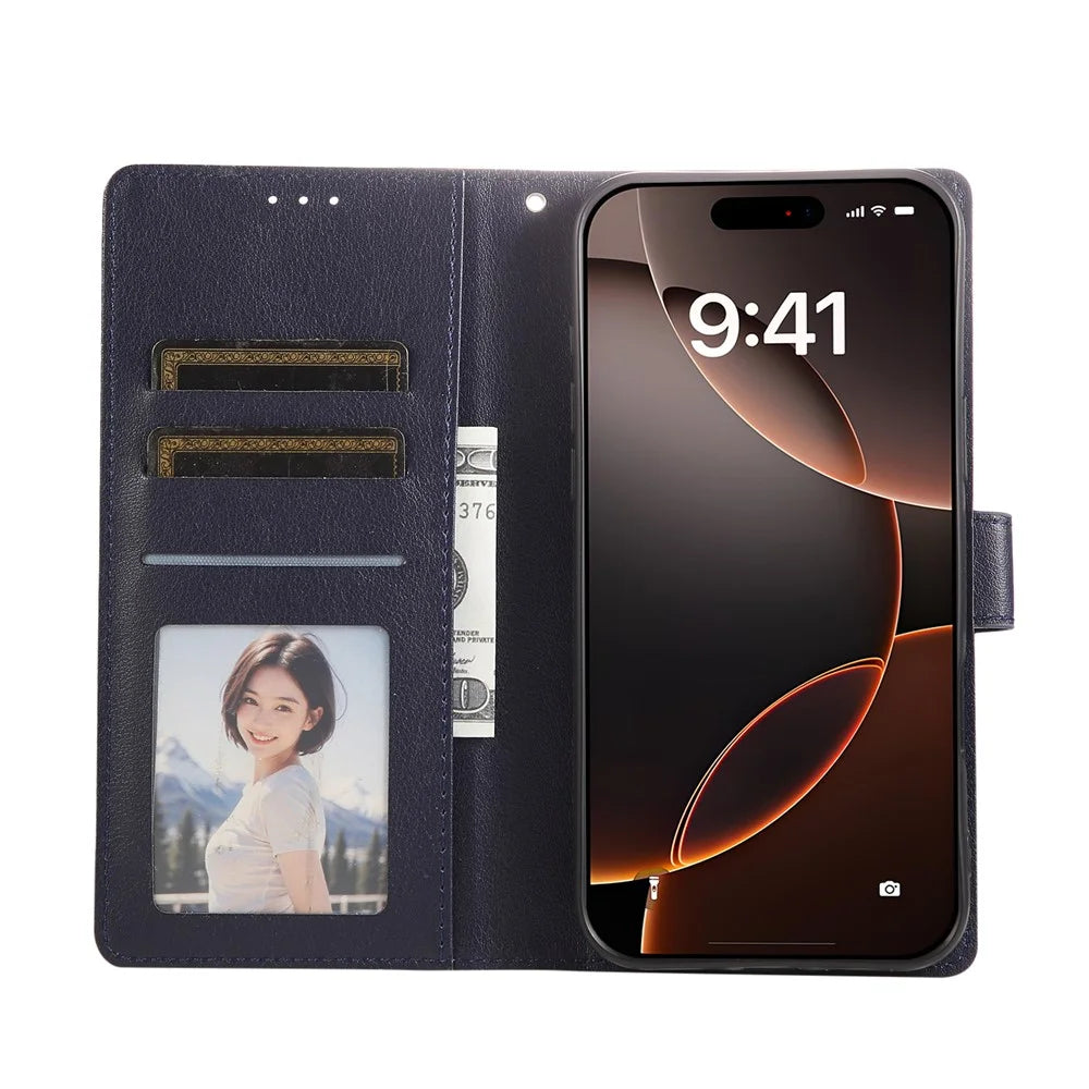 For iPhone Air Case Wallet Stand View PU Leather Phone Cover with Wrist Strap - Blue - 3