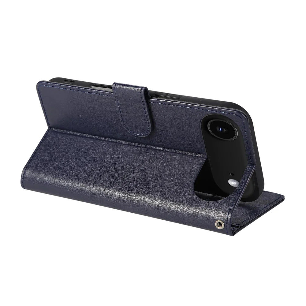 For iPhone Air Case Wallet Stand View PU Leather Phone Cover with Wrist Strap - Blue - 4