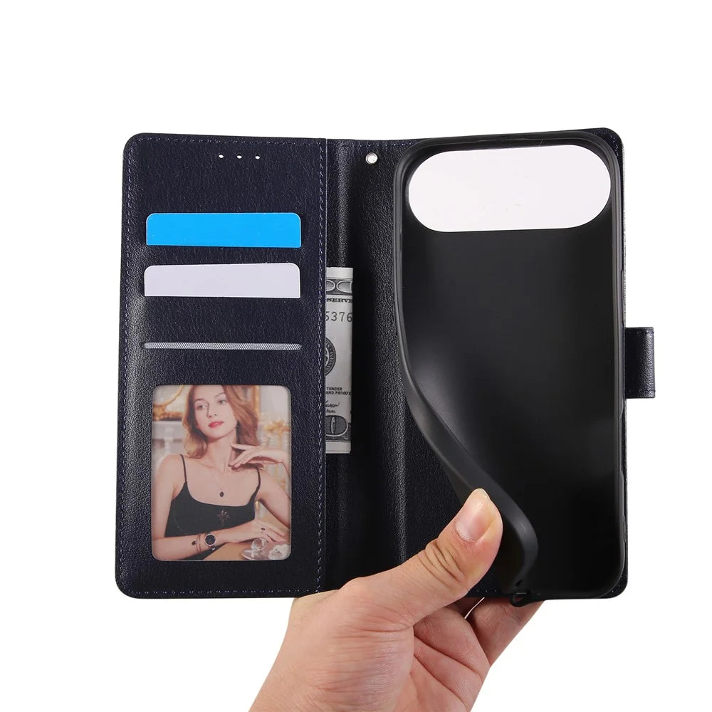 For iPhone Air Case Wallet Stand View PU Leather Phone Cover with Wrist Strap - Blue - 6