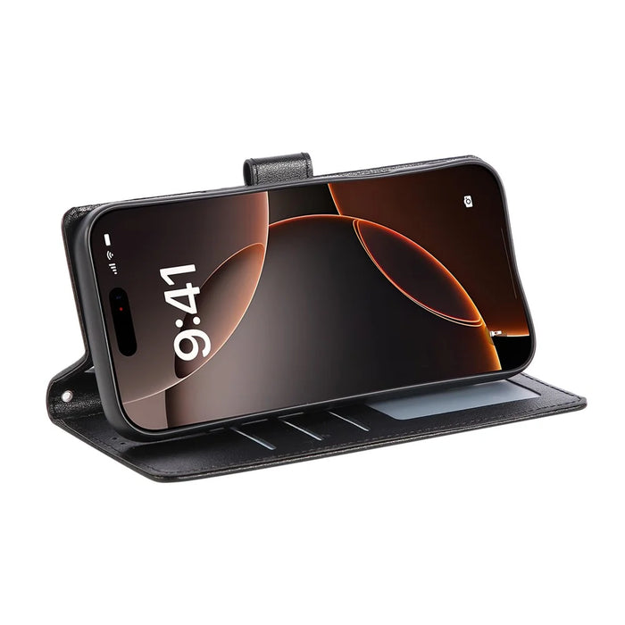 For iPhone 18 Pro / 17 Pro Case Wallet Stand View PU Leather Phone Cover with Wrist Strap - Black - 2