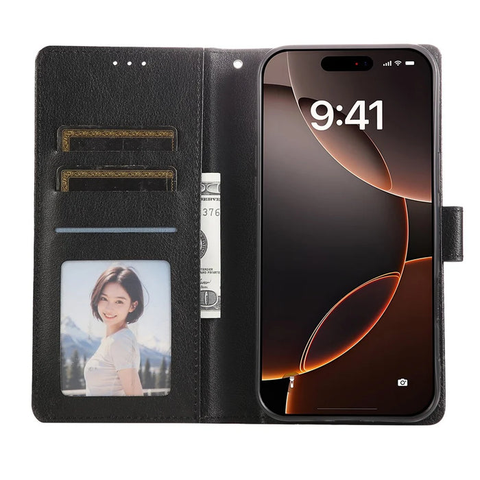 For iPhone 18 Pro / 17 Pro Case Wallet Stand View PU Leather Phone Cover with Wrist Strap - Black - 3