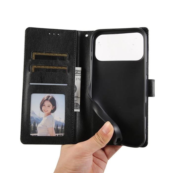 For iPhone 18 Pro / 17 Pro Case Wallet Stand View PU Leather Phone Cover with Wrist Strap - Black - 5