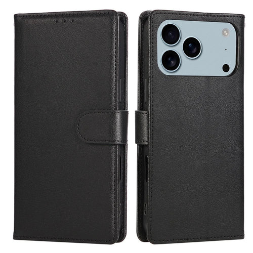 For iPhone 18 Pro Max / 17 Pro Max Case Wallet Stand View PU Leather Phone Cover with Wrist Strap - Black - 1
