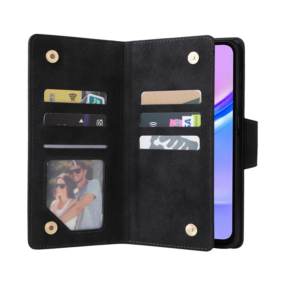 For Samsung Galaxy A18 5G / A17 5G / A17 4G / A26 5G Case Zipper Wallet Rivet Decor Leather Phone Cover with Wrist Strap - Black - 2