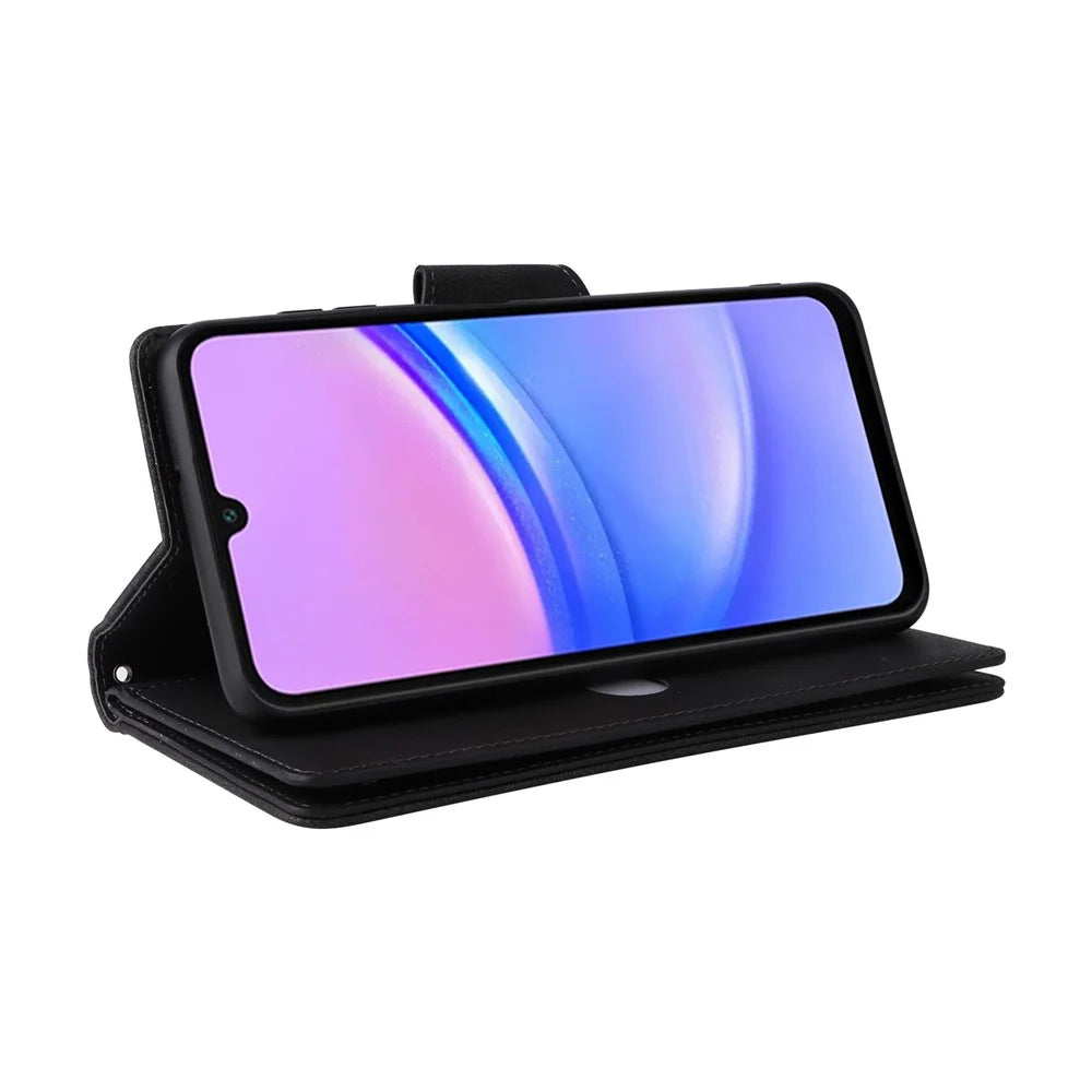 For Samsung Galaxy A18 5G / A17 5G / A17 4G / A26 5G Case Zipper Wallet Rivet Decor Leather Phone Cover with Wrist Strap - Black - 4