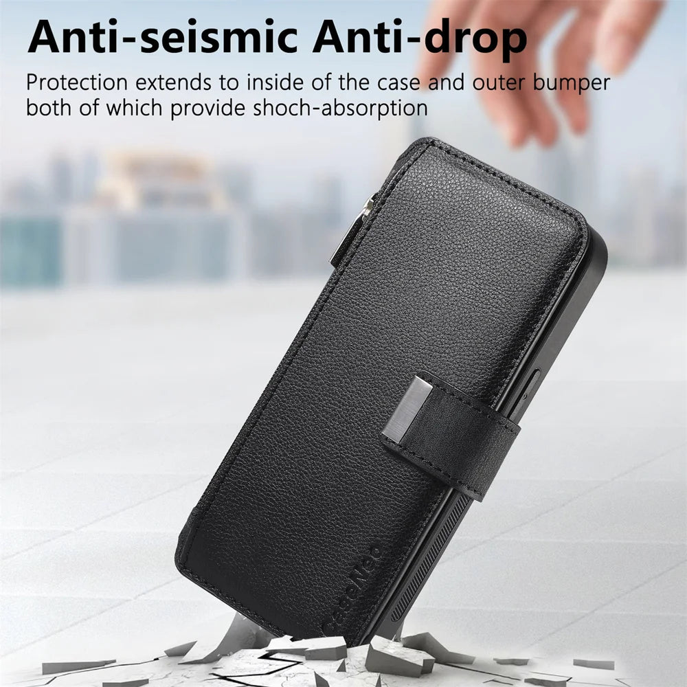 CASENEO For vivo iQOO Neo8 5G Case  MW-02 Detachable Magnetic Leather Flip Phone Cover - Black - 5