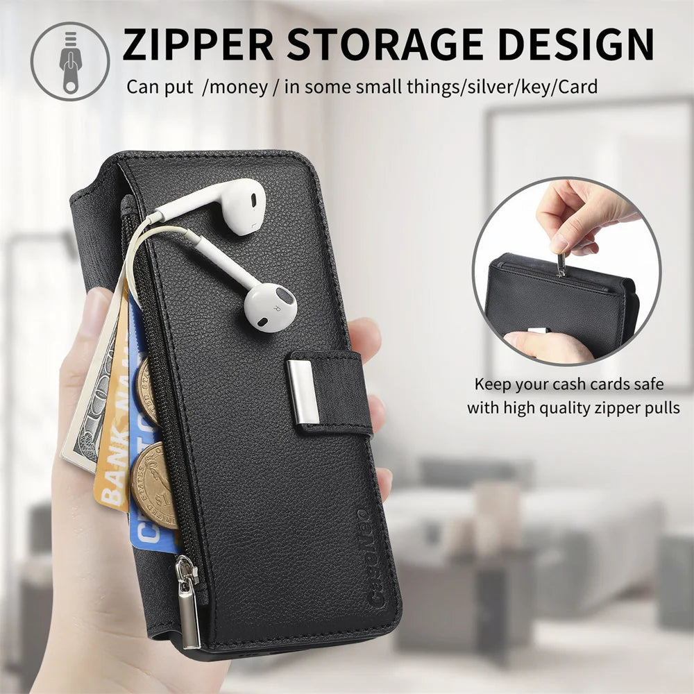 CASENEO For Nothing Phone (3a) Case  MW-02 Detachable Magnetic Leather Flip Phone Cover - Black - 6