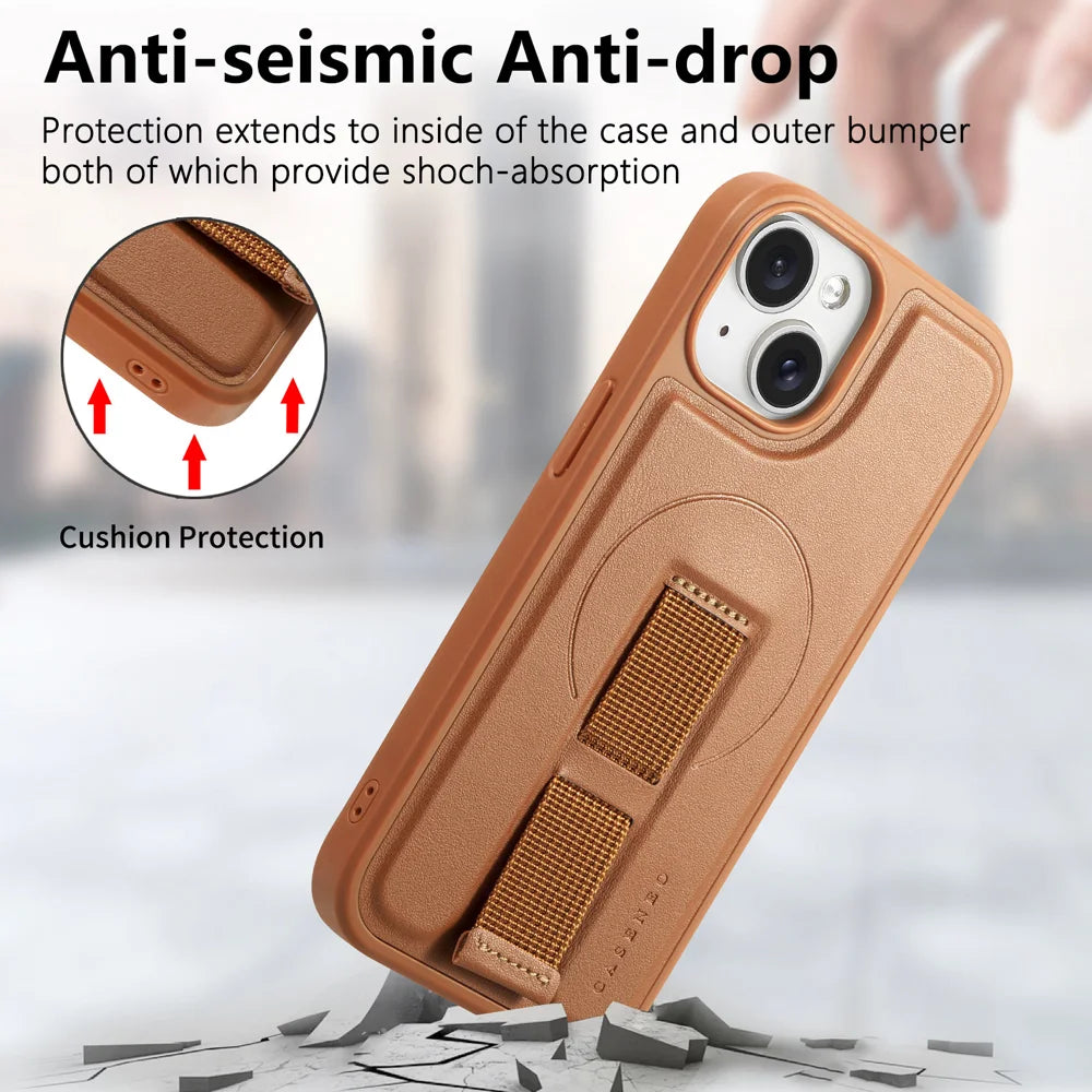 CASENEO For iPhone 14 / iPhone 13 6.1 inch Magnetic Case  Wristband PU Leather + PC Shockproof Phone Cover - Brown - 7