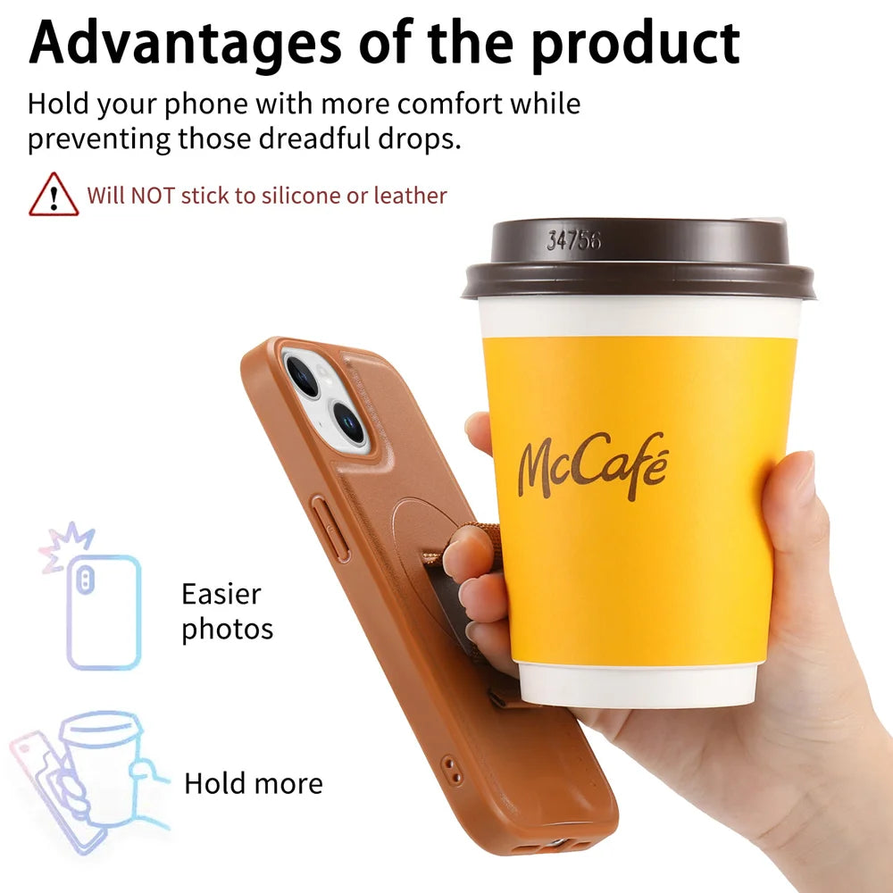 CASENEO For iPhone 15 Plus / iPhone 14 Plus Magnetic Case  Wristband PU Leather + PC Shockproof Phone Cover - Brown - 7
