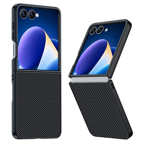 For Samsung Galaxy Z Flip7 5G Case Carbon Fiber Texture Leather + PC Anti-Drop Folding Phone Cover - Black - 1