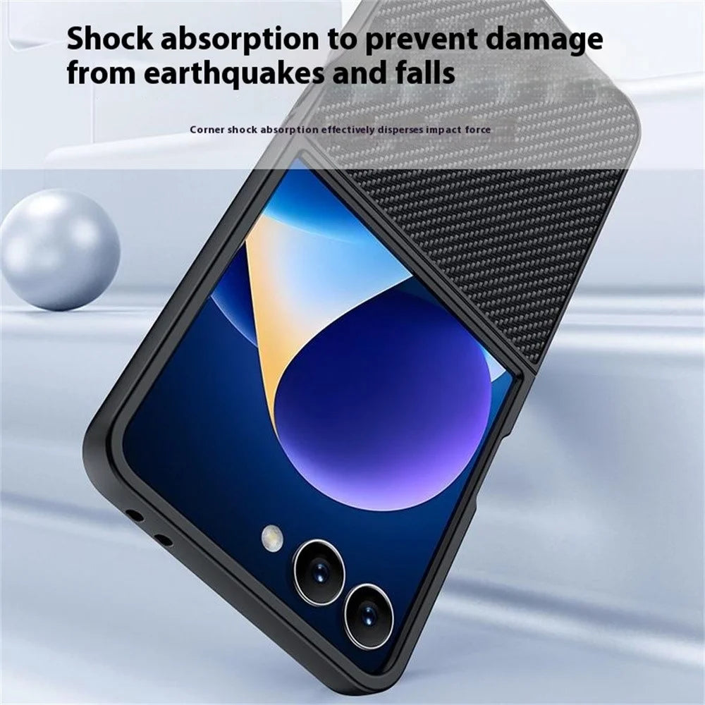 For Samsung Galaxy Z Flip7 5G Case Carbon Fiber Texture Leather + PC Anti-Drop Folding Phone Cover - Black - 2