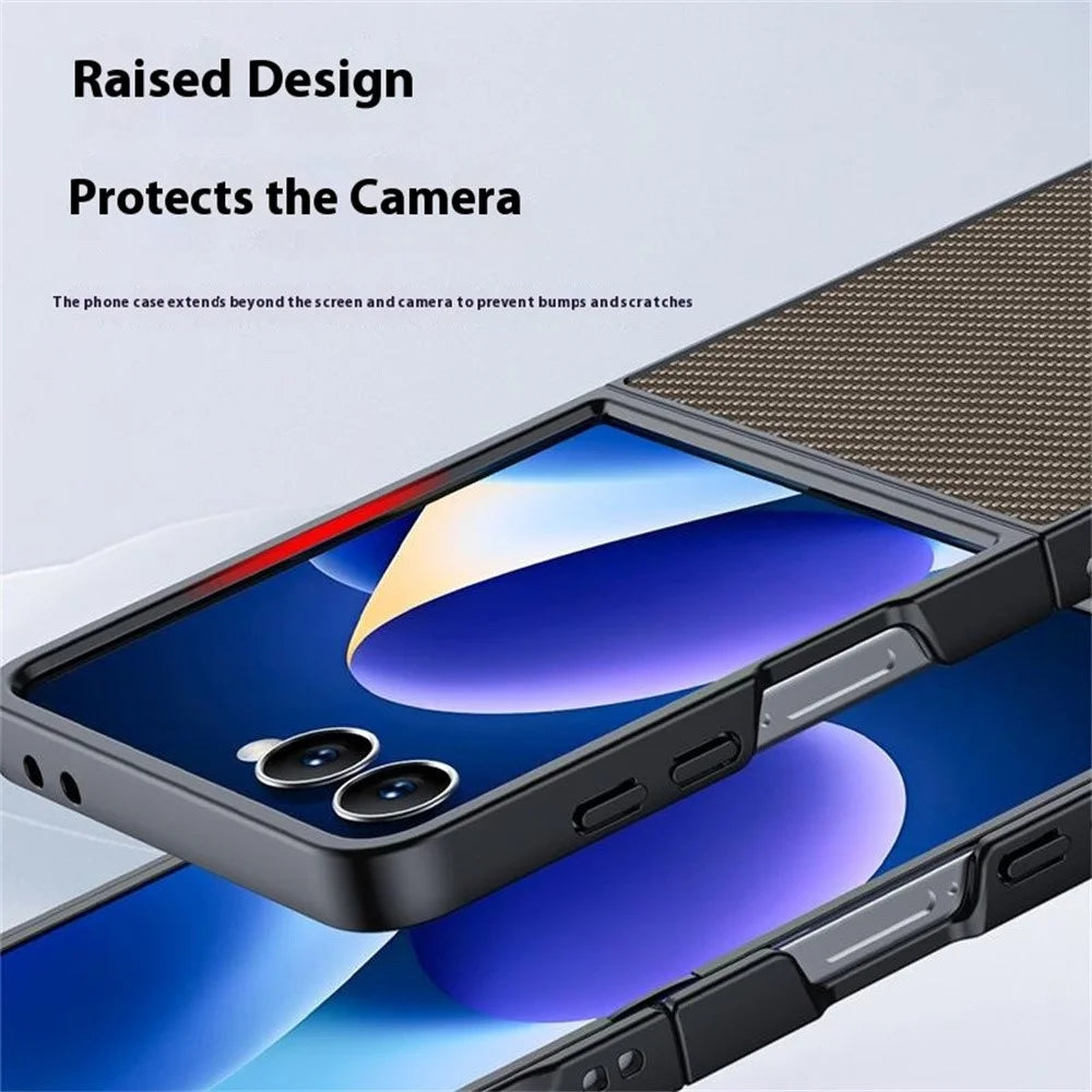 For Samsung Galaxy Z Flip7 5G Case Carbon Fiber Texture Leather + PC Anti-Drop Folding Phone Cover - Black - 4