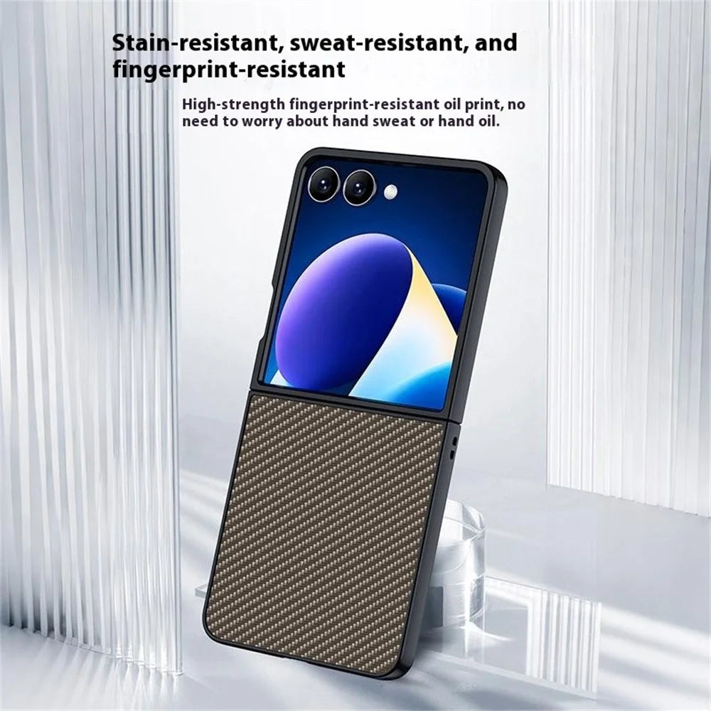 For Samsung Galaxy Z Flip7 5G Case Carbon Fiber Texture Leather + PC Anti-Drop Folding Phone Cover - Black - 5