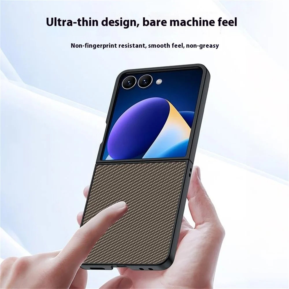 For Samsung Galaxy Z Flip7 5G Case Carbon Fiber Texture Leather + PC Anti-Drop Folding Phone Cover - Black - 6