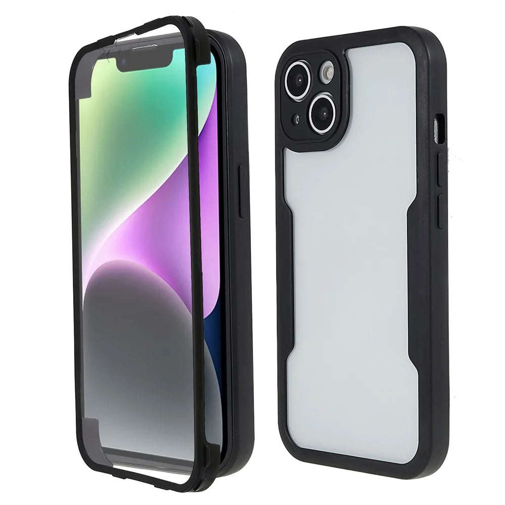 For iPhone 14 Drop-proof Phone Case Camera Lens Protection PET Screen Film + Acrylic + TPU Mobile Phone Cover - Black - 2