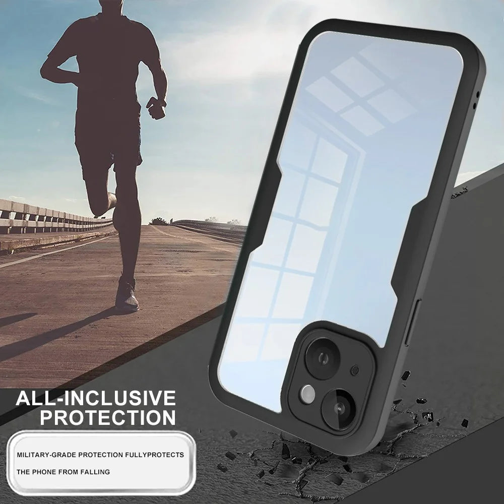 For iPhone 14 Drop-proof Phone Case Camera Lens Protection PET Screen Film + Acrylic + TPU Mobile Phone Cover - Black - 4