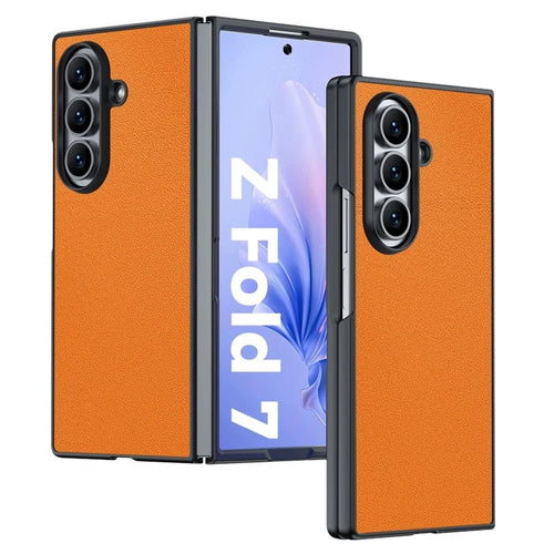 For Samsung Galaxy Z Fold7 5G Case PU Leather Coated PC Anti-Drop Folding Phone Cover - Orange - 1