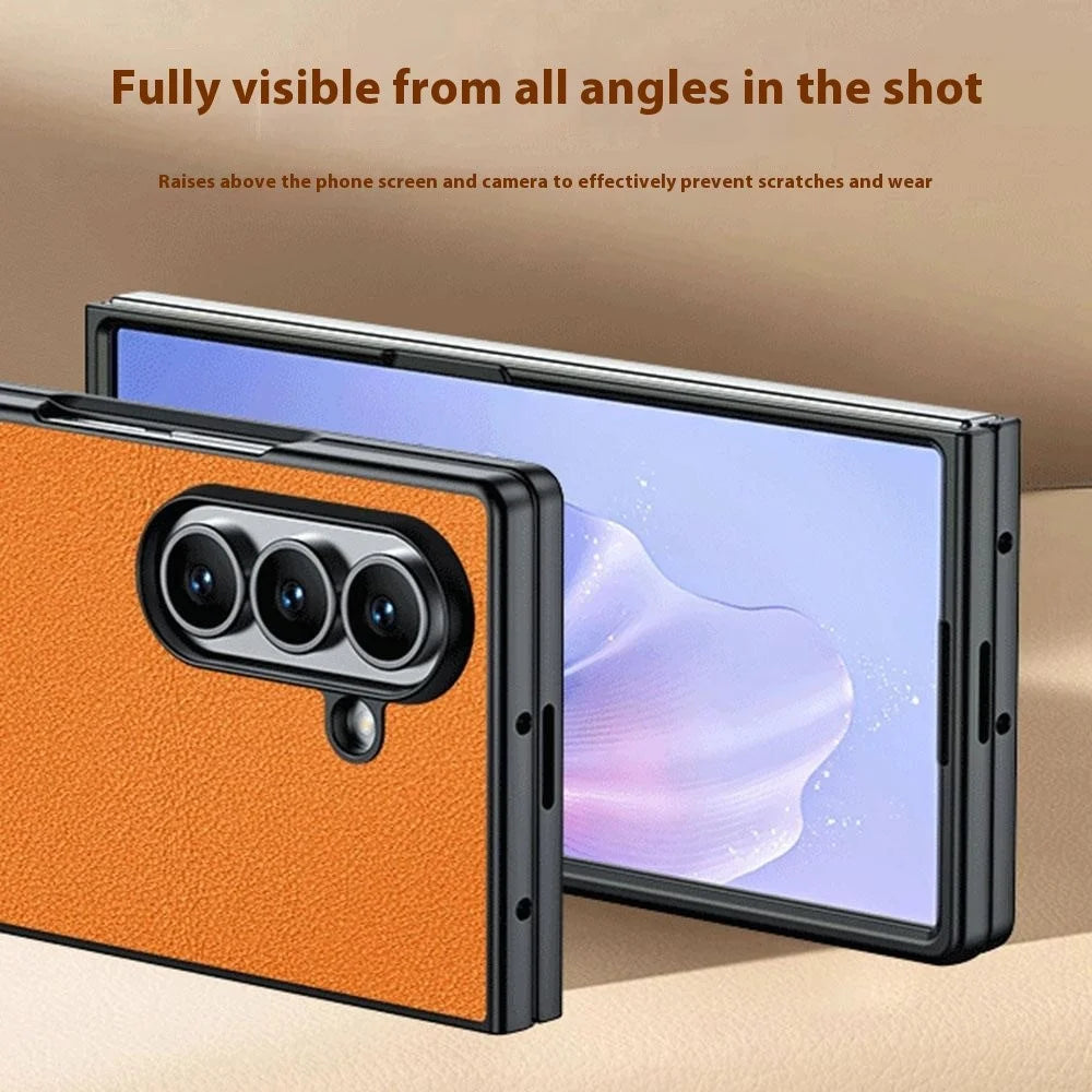 For Samsung Galaxy Z Fold7 5G Case PU Leather Coated PC Anti-Drop Folding Phone Cover - Orange - 2