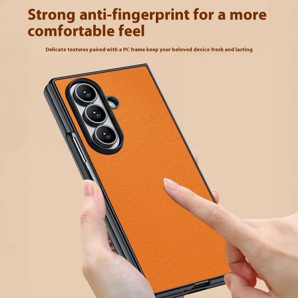 For Samsung Galaxy Z Fold7 5G Case PU Leather Coated PC Anti-Drop Folding Phone Cover - Orange - 3