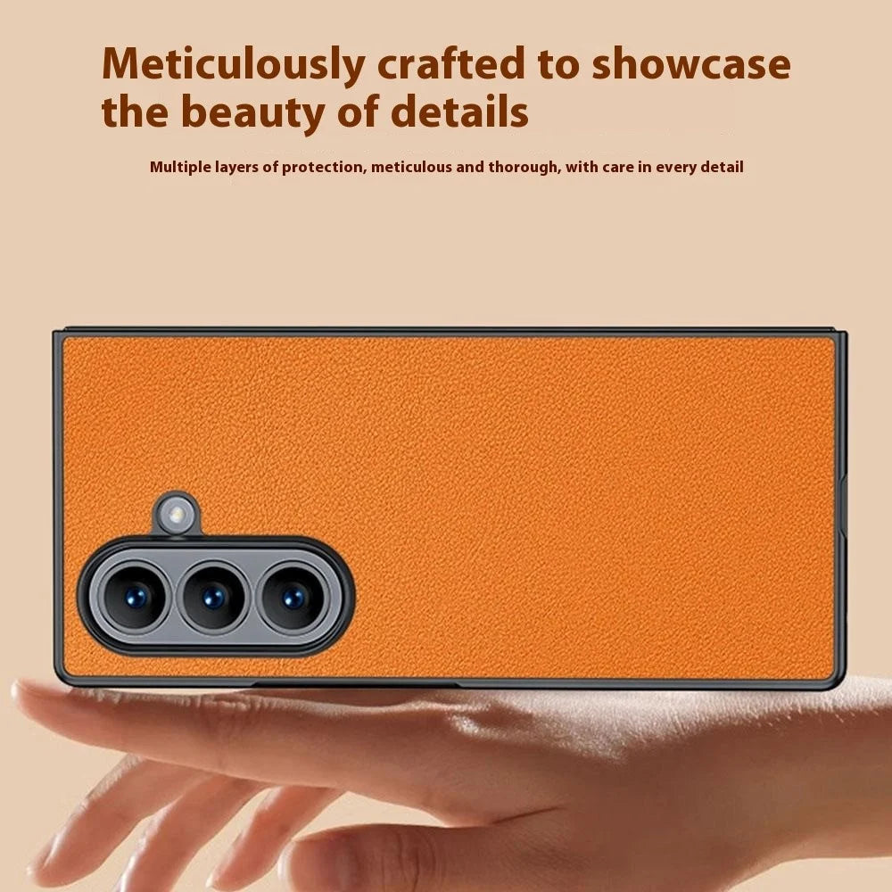 For Samsung Galaxy Z Fold7 5G Case PU Leather Coated PC Anti-Drop Folding Phone Cover - Orange - 4