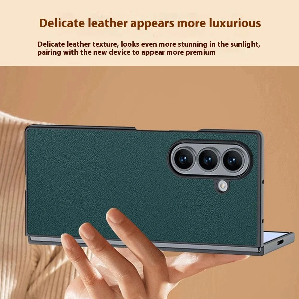 For Samsung Galaxy Z Fold7 5G Case PU Leather Coated PC Anti-Drop Folding Phone Cover - Orange - 5