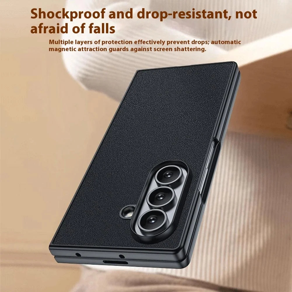 For Samsung Galaxy Z Fold7 5G Case PU Leather Coated PC Anti-Drop Folding Phone Cover - Orange - 6