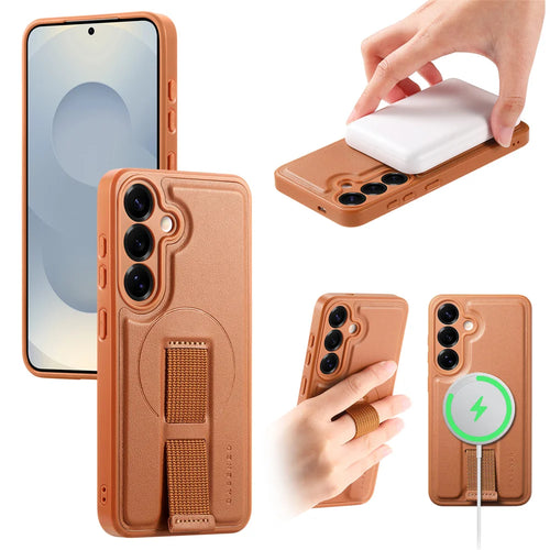 CASENEO For Samsung Galaxy S24 / Galaxy S25 Magnetic Case  Wristband PU Leather + PC Shockproof Phone Cover - Brown - 1