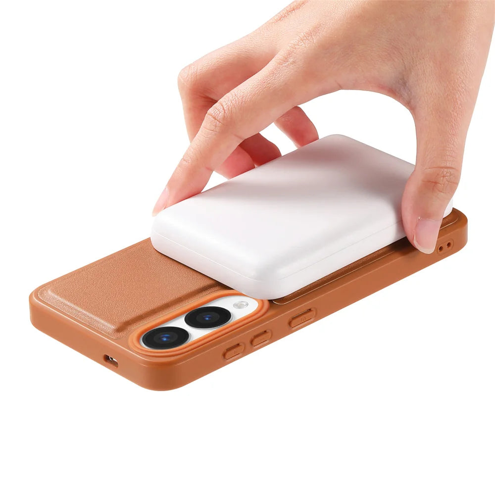 CASENEO For Samsung Galaxy S25 Edge Magnetic Case  Wristband PU Leather + PC Shockproof Phone Cover - Brown - 4