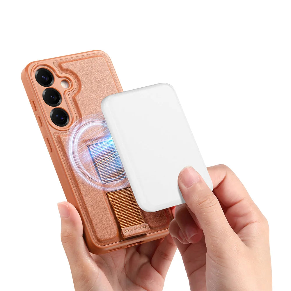CASENEO For Samsung Galaxy S24+ / Galaxy S25+ Magnetic Case  Wristband PU Leather + PC Shockproof Phone Cover - Brown - 3