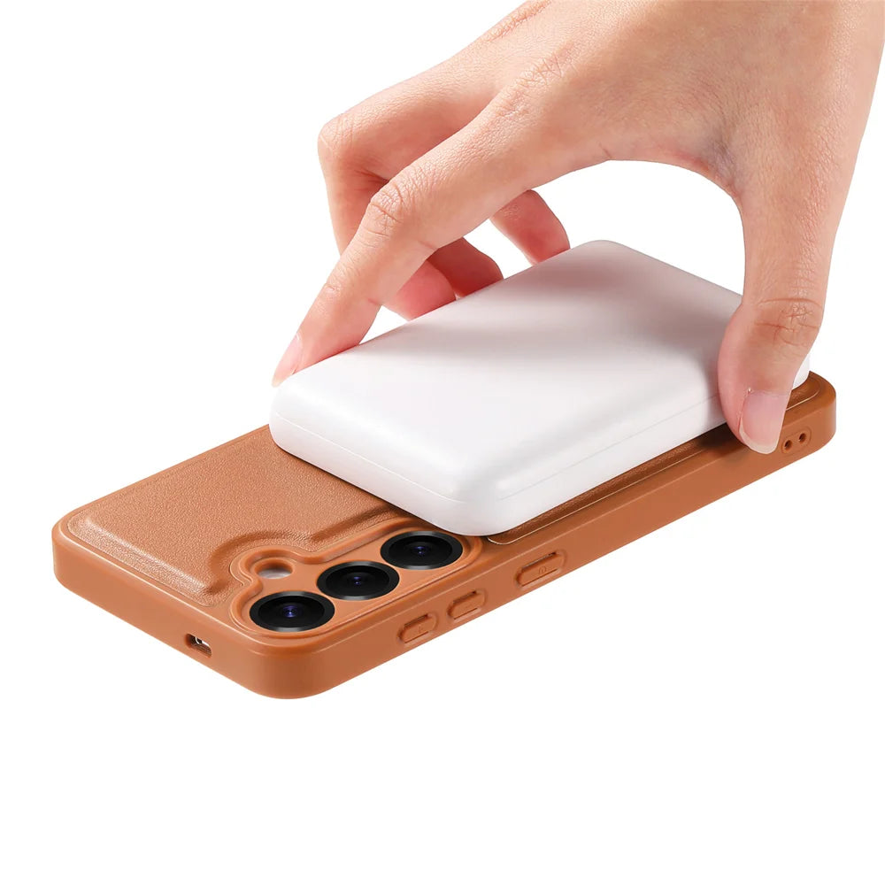 CASENEO For Samsung Galaxy S24+ / Galaxy S25+ Magnetic Case  Wristband PU Leather + PC Shockproof Phone Cover - Brown - 4
