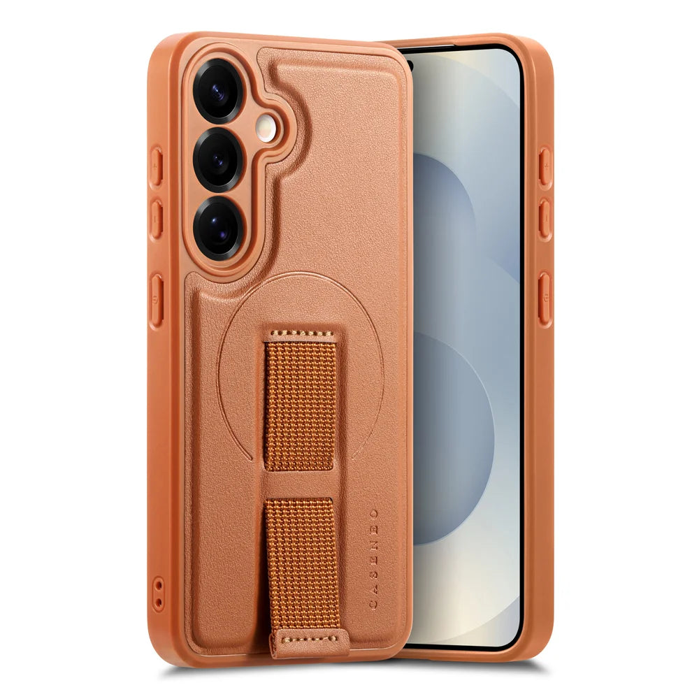 CASENEO For Samsung Galaxy S24+ / Galaxy S25+ Magnetic Case  Wristband PU Leather + PC Shockproof Phone Cover - Brown - 5