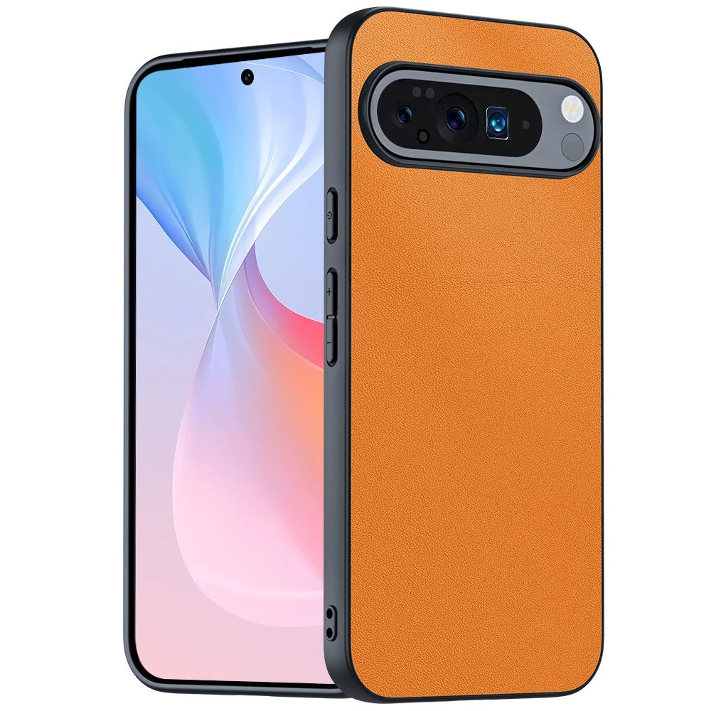 For Google Pixel 10 / Pixel 10 Pro Case PU Leather Coated PC + TPU Anti-Drop Phone Cover - Orange - 1