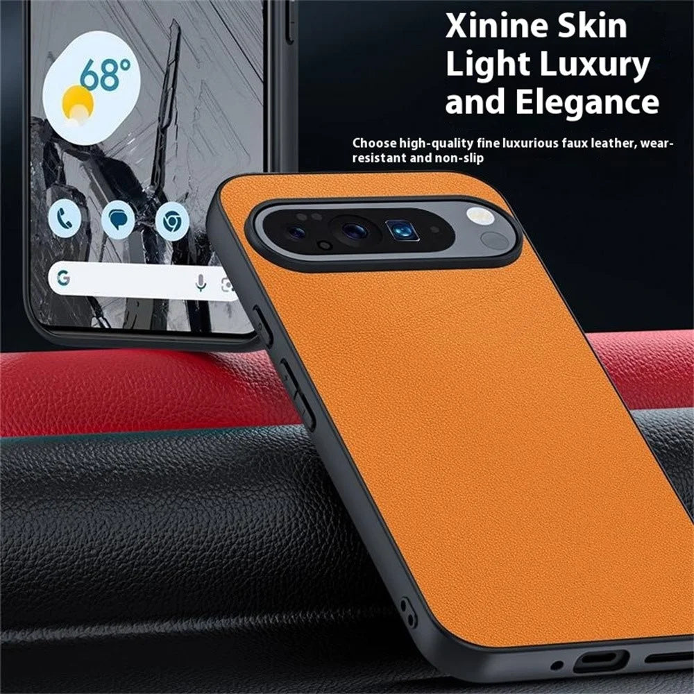 For Google Pixel 10 / Pixel 10 Pro Case PU Leather Coated PC + TPU Anti-Drop Phone Cover - Orange - 2