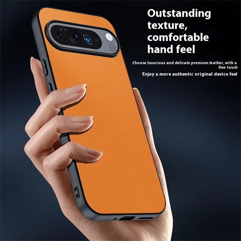 For Google Pixel 10 / Pixel 10 Pro Case PU Leather Coated PC + TPU Anti-Drop Phone Cover - Orange - 4