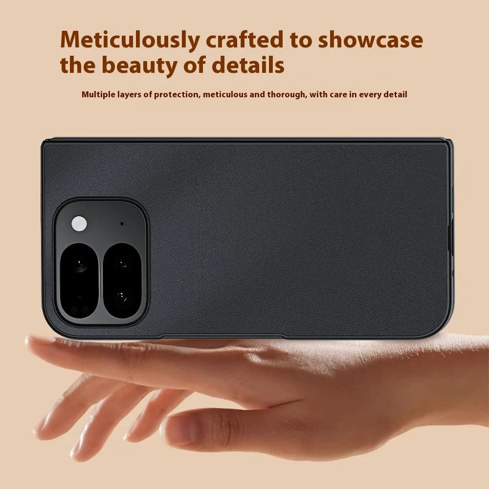 For Google Pixel 10 Pro Fold Case PU Leather Coated PC Anti-Drop Folding Phone Cover - Black - 6