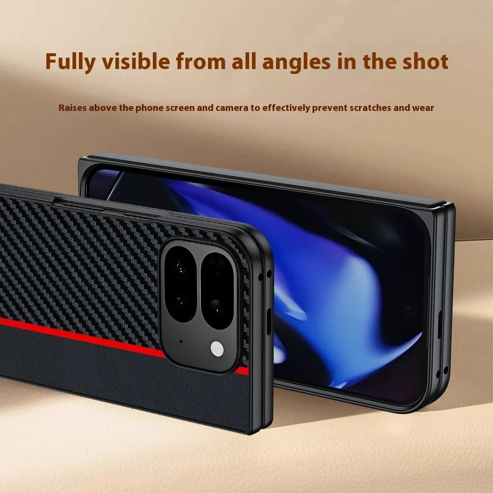 For Google Pixel 10 Pro Fold Case Carbon Fiber Texture Leather + PC Anti-Drop Folding Phone Cover - Black / Red - 3