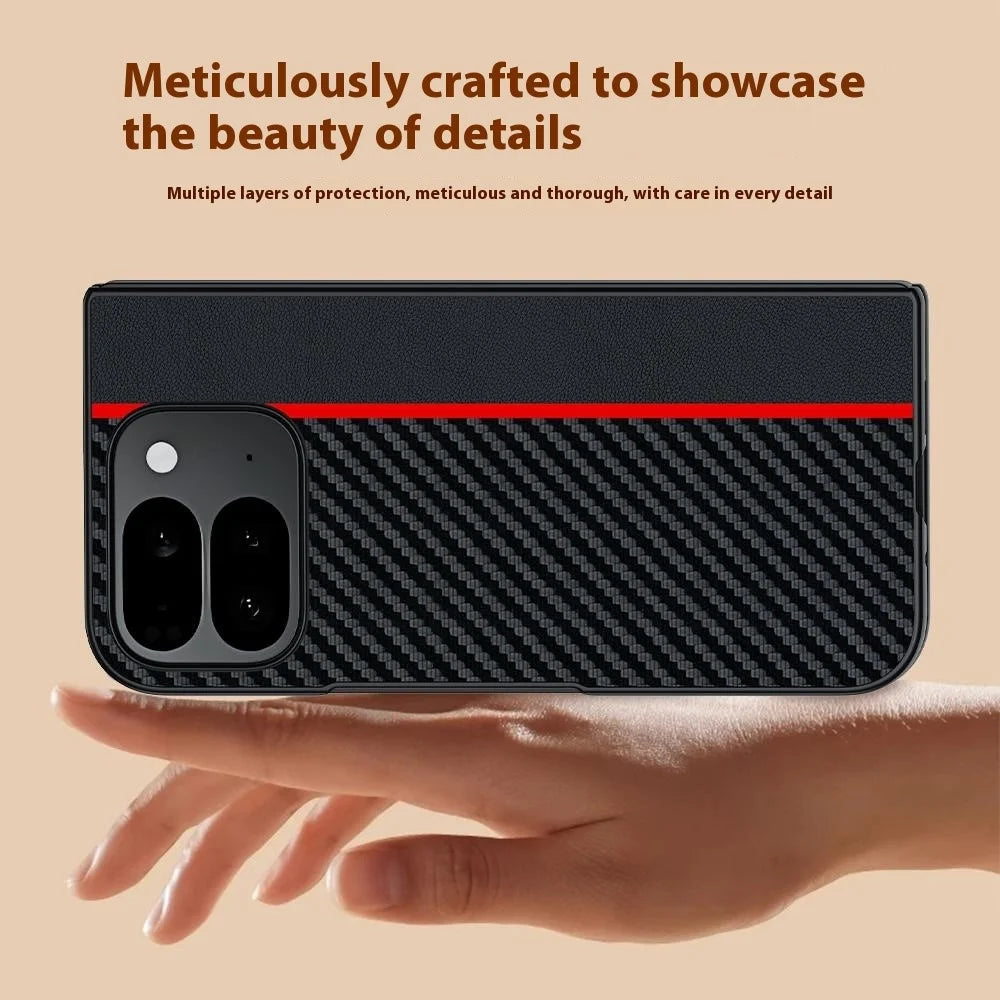 For Google Pixel 10 Pro Fold Case Carbon Fiber Texture Leather + PC Anti-Drop Folding Phone Cover - Black / Red - 6