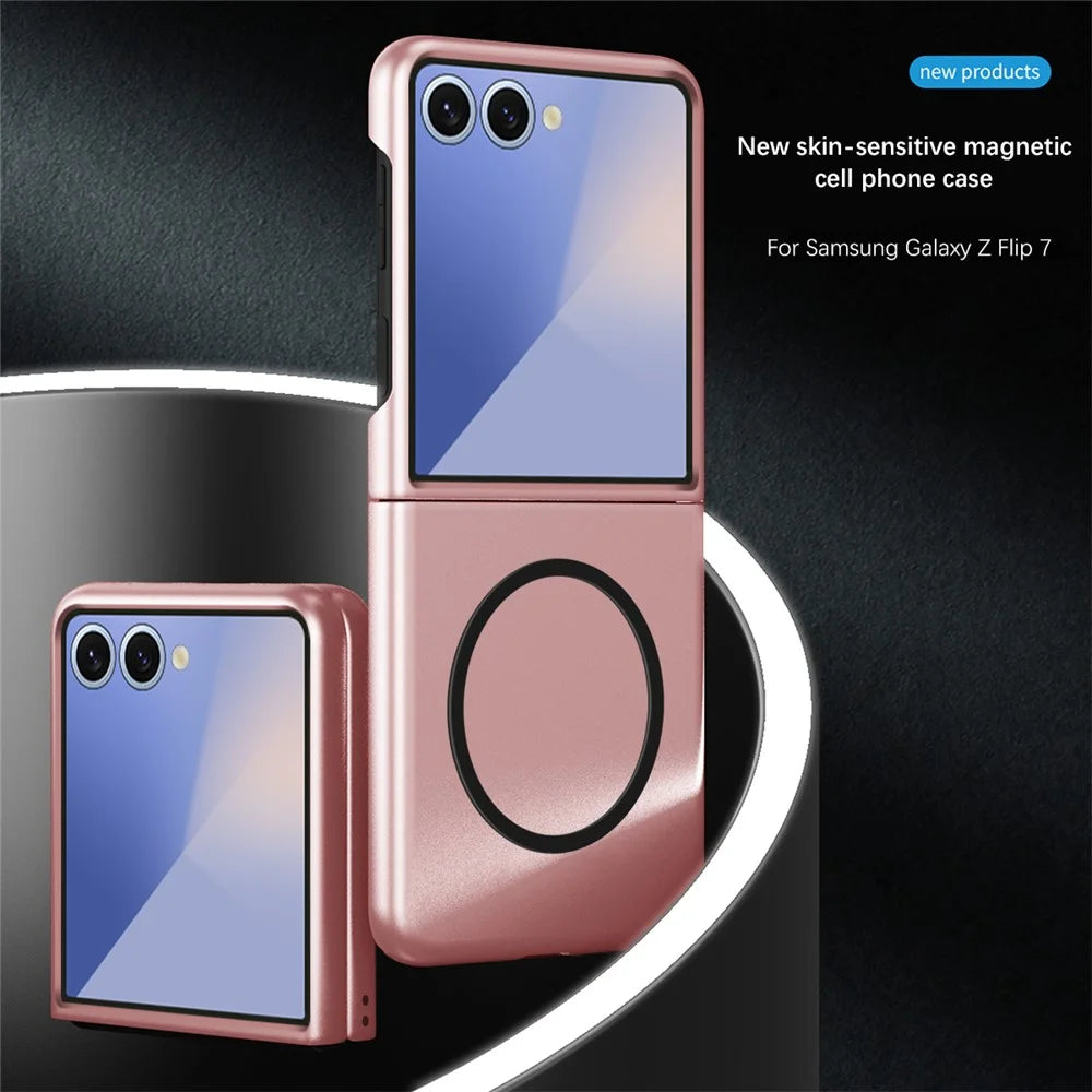 For Samsung Galaxy Z Flip7 5G Magnetic Case Skin-Touch Matte Hard PC Phone Cover - Pink - 2