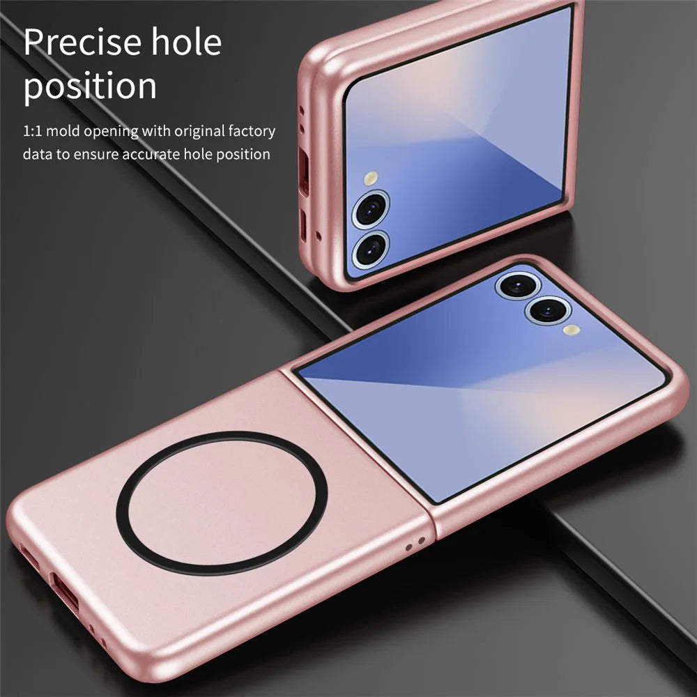 For Samsung Galaxy Z Flip7 5G Magnetic Case Skin-Touch Matte Hard PC Phone Cover - Pink - 6