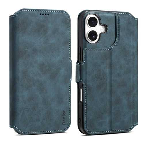 DENIOR B06 For iPhone 16 Case Magnetic Detachable Wallet Stand Leather + TPU Phone Cover - Blue - 1