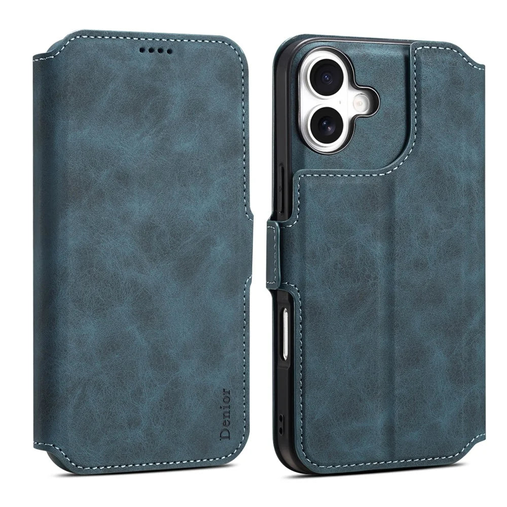 DENIOR B06 For iPhone 16 Case Magnetic Detachable Wallet Stand Leather + TPU Phone Cover - Blue - 1