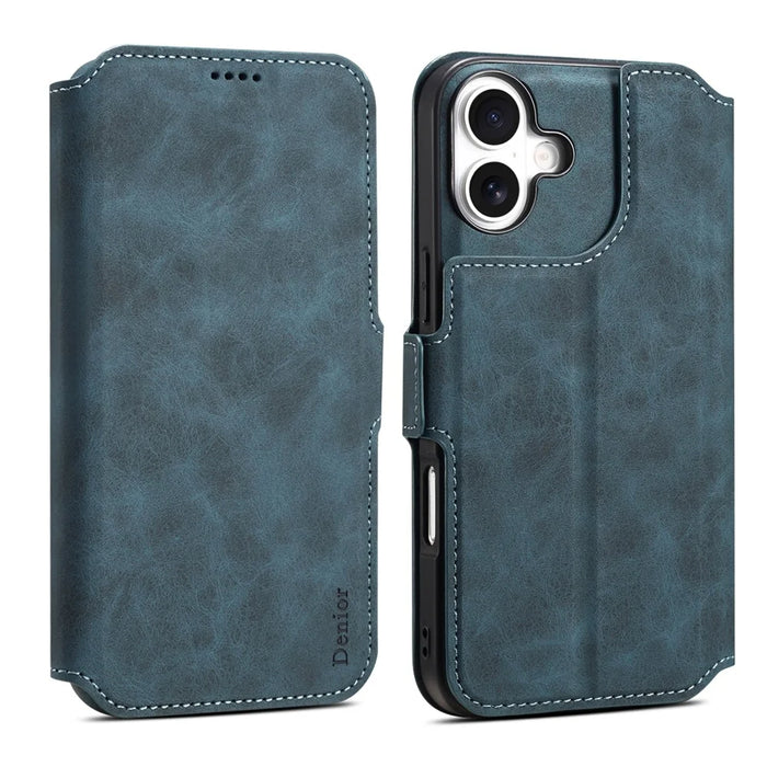 DENIOR B06 For iPhone 16 Case Magnetic Detachable Wallet Stand Leather + TPU Phone Cover - Blue - 1