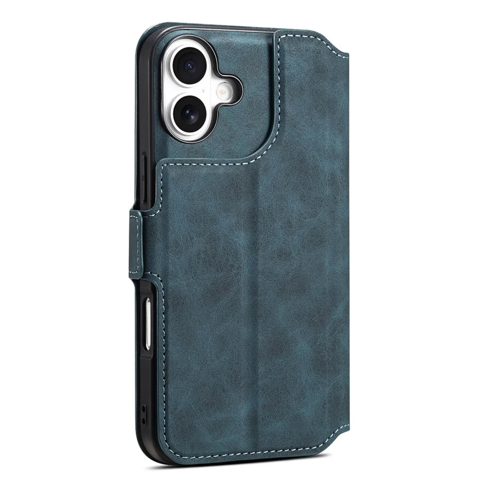 DENIOR B06 For iPhone 16 Case Magnetic Detachable Wallet Stand Leather + TPU Phone Cover - Blue - 7