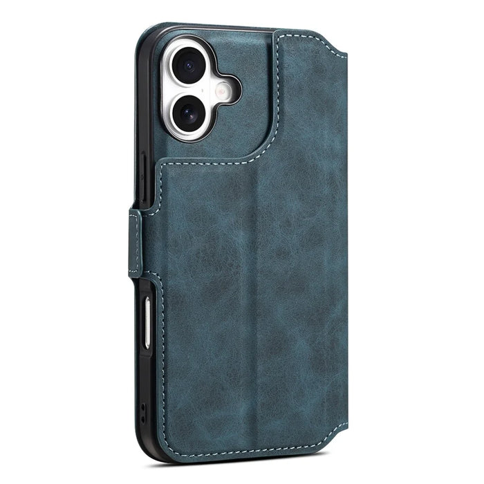 DENIOR B06 For iPhone 16 Case Magnetic Detachable Wallet Stand Leather + TPU Phone Cover - Blue - 7