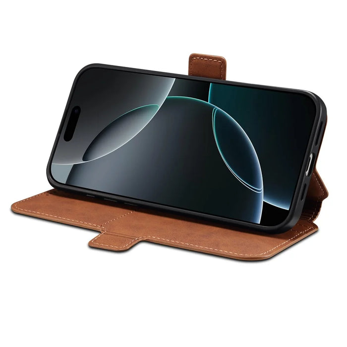 DENIOR B06 For iPhone 16 Plus Case Magnetic Detachable Wallet Stand Leather + TPU Phone Cover - Brown - 3