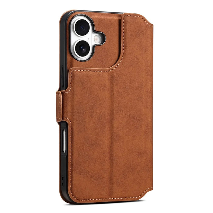 DENIOR B06 For iPhone 16 Plus Case Magnetic Detachable Wallet Stand Leather + TPU Phone Cover - Brown - 7